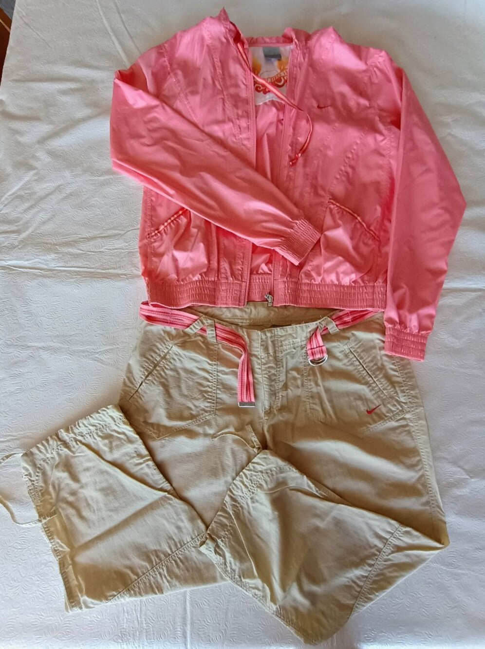 Nike Pink and Beige Activewear Jacket and Cargo Pants
